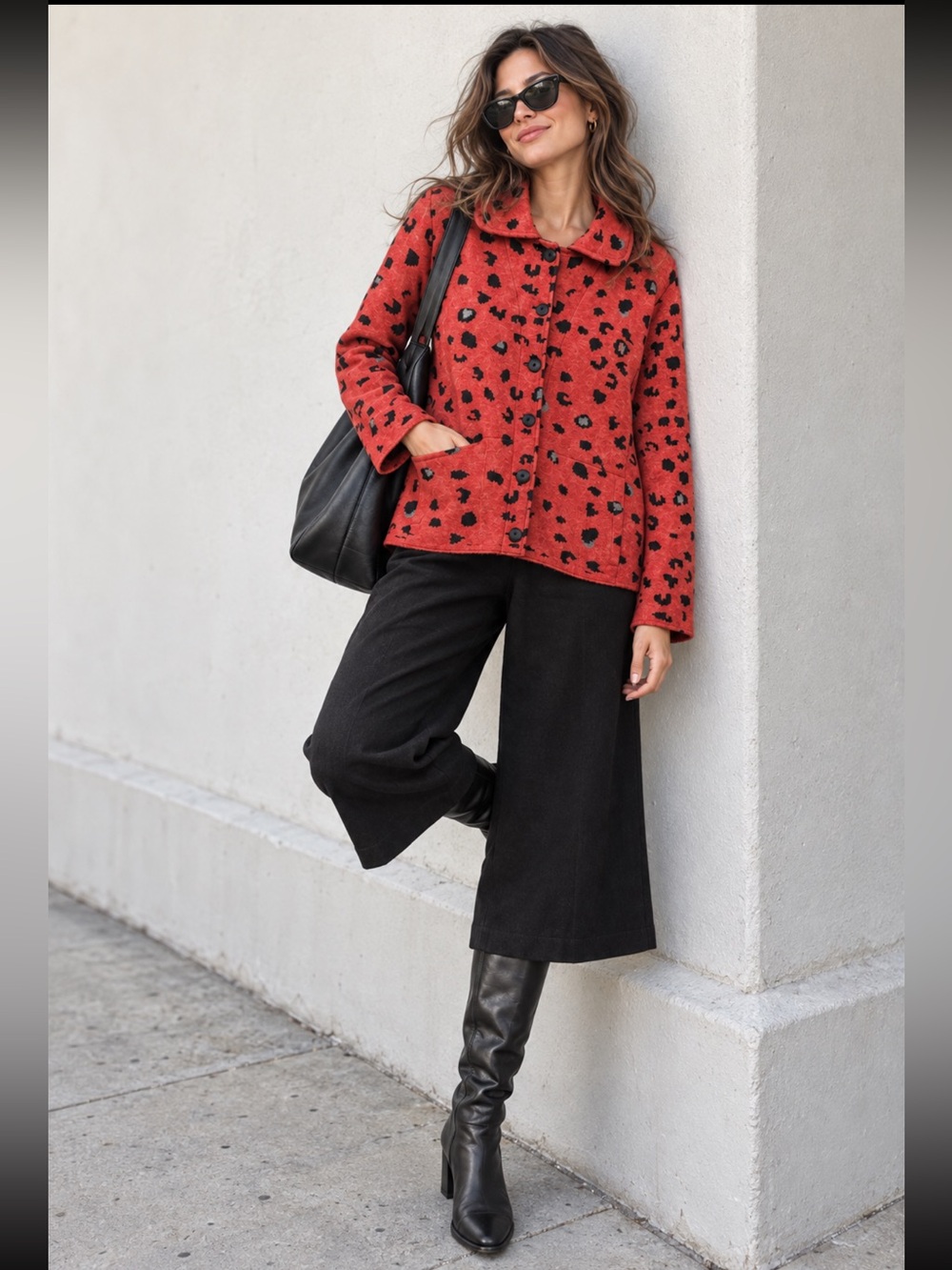 Aldomartins Red Leopard Wool Blend Sweater Jacket Cardigan Size 8
